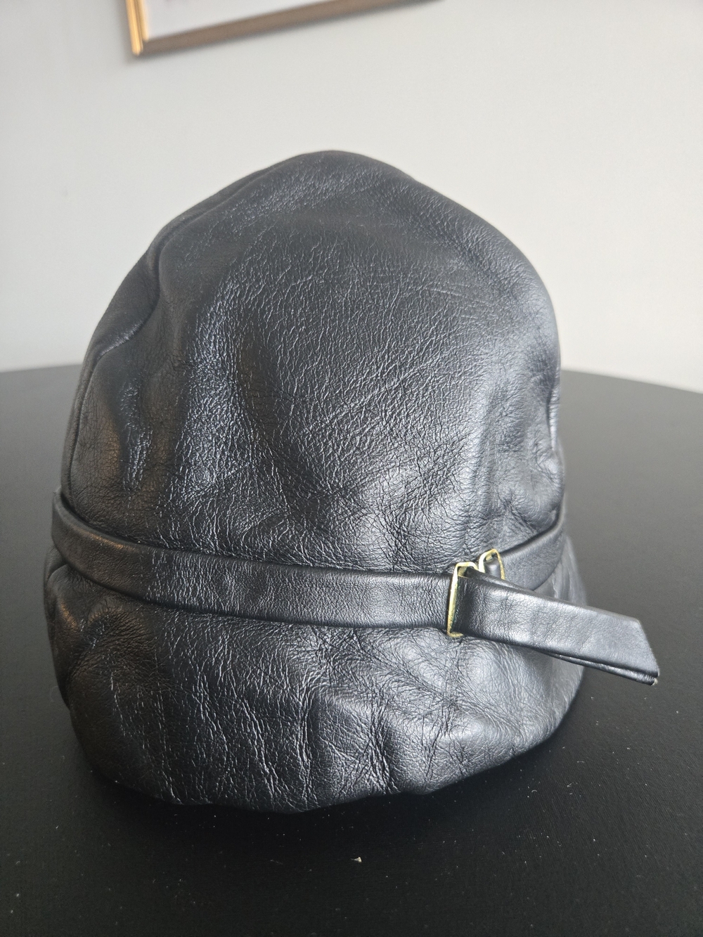 Vintage M’sieu Leon Black Leather Cloche Bonnet Bucket Hat Union Made
